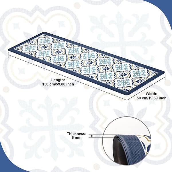 19.69 x 59.06 in. Kitchen Mat for Floor, Anti Fatigue Comfort Indoor Mat for Standing, Waterproof & Non-Skid, Blue