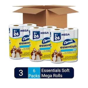 Essentials Soft Toilet Paper Rolls (6 Mega Rolls, Case of 3)