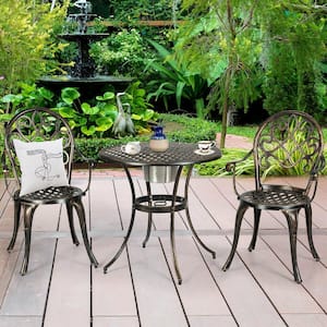 3-Piece Metal Round Outdoor Bistro Set with Attached Removable Ice Bucket