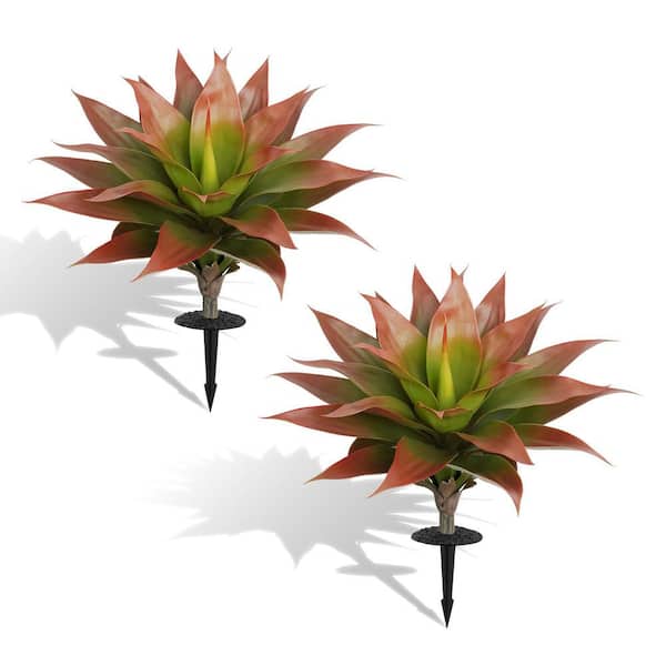 Vitalismo 28 in. Artificial Agave Plants Green Red w/ Ground Spike