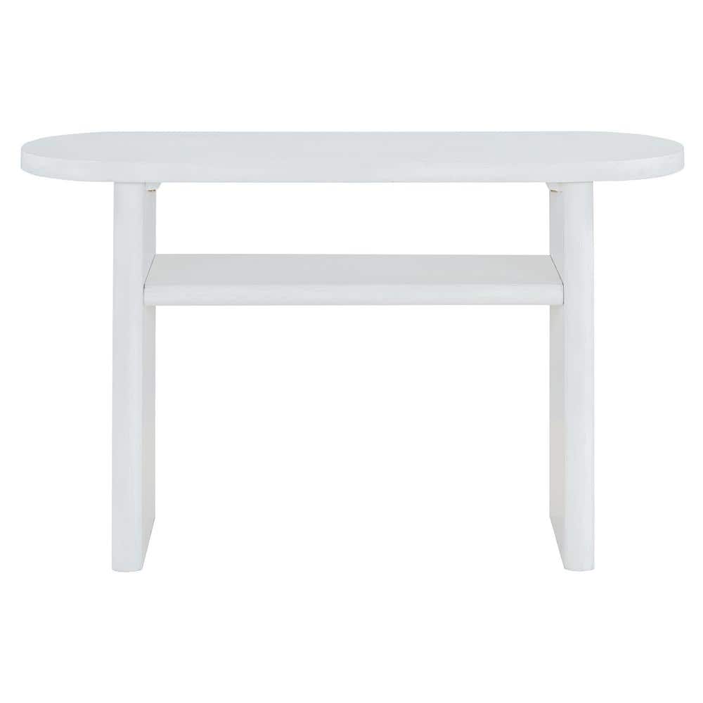 Antique White Wood Outdoor Side Table, Console Table with Rounded Edges, St