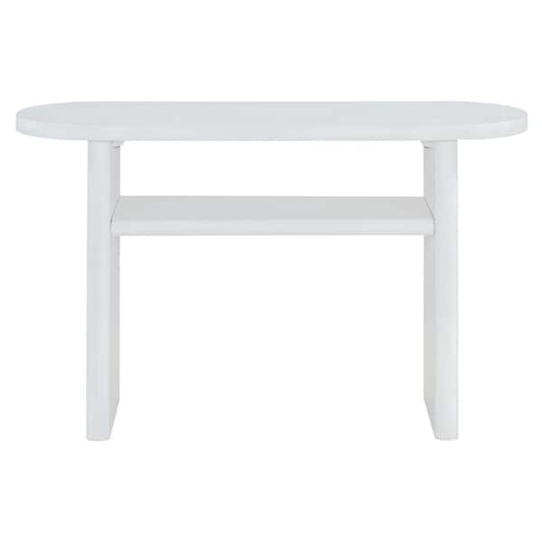 Unbranded Antique White Wood Outdoor Side Table, Console Table with Rounded Edges, Sturdy Shelf Design for Entryway, Living Room