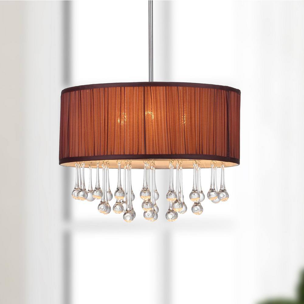 Chrome Crystal Drum Pendant Light with Fluorescent Bulb