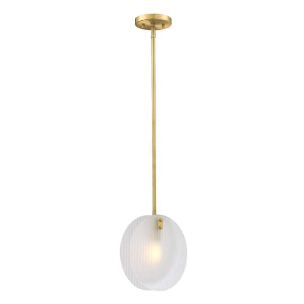 Designers Fountain - Sky 60-Watt 1-Light Brushed Gold Transitional Pendant Light with Etched Fluted Glass Shade and No Bulbs Included
