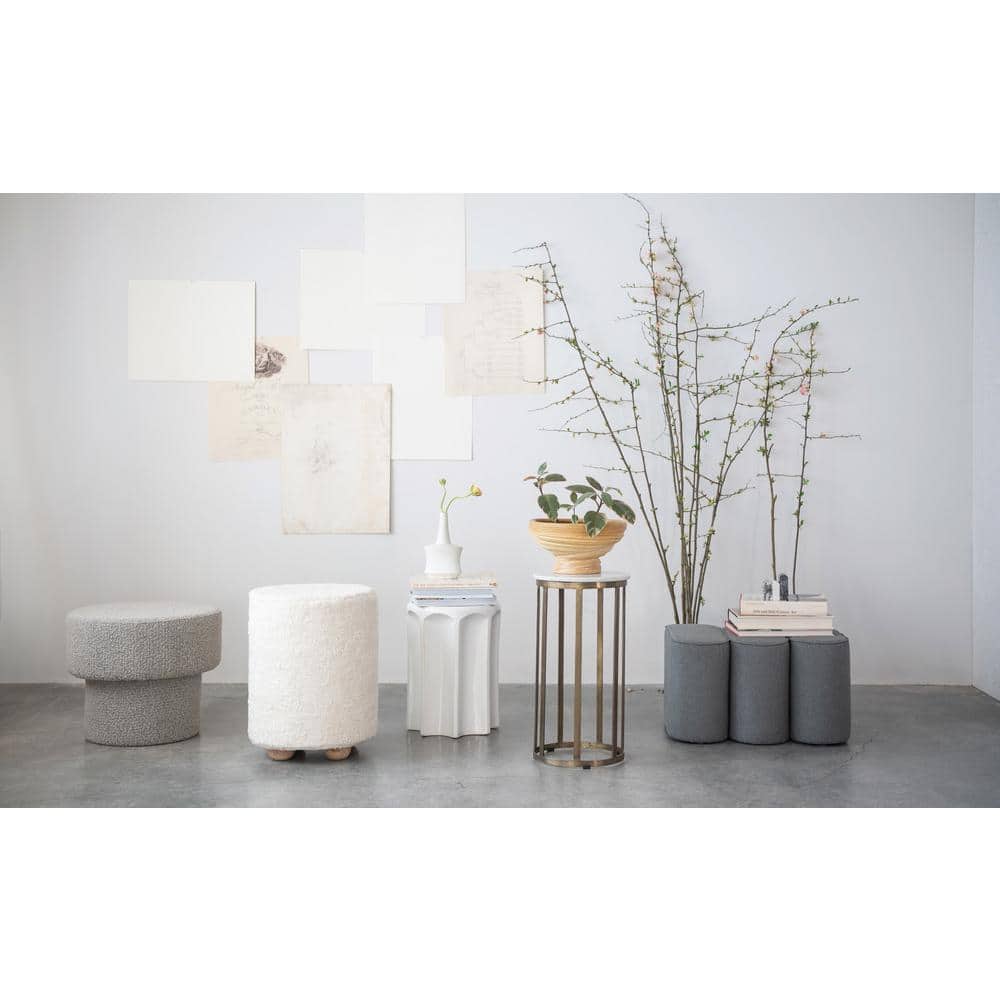 White Sculpted Stoneware Round Accent Table, 18 inches