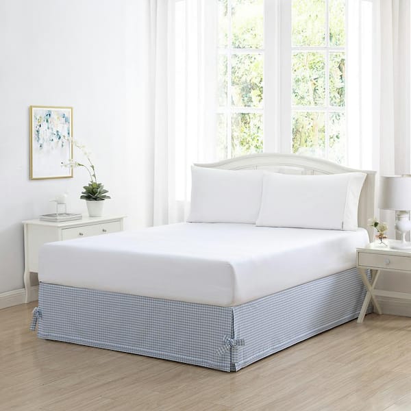 Hedy Corner Ties 14.5 in. Drop Blue 100% Cotton Full Bed Skirt