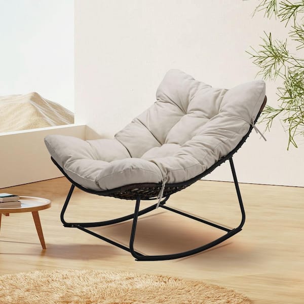 Unbranded Beige 36 x 46 x 34 in. Metal Outdoor Rocking Chair with Cushions