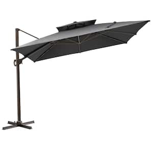 11 ft. Dark Gray Polyester Round Tilt Cantilever Patio Umbrella with Stand