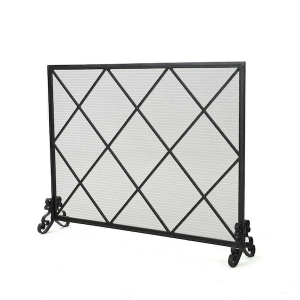 Avex Black Iron 1-Panel 41.5 in. Fireplace Screen with Clean Lines and Simple Diamond Design