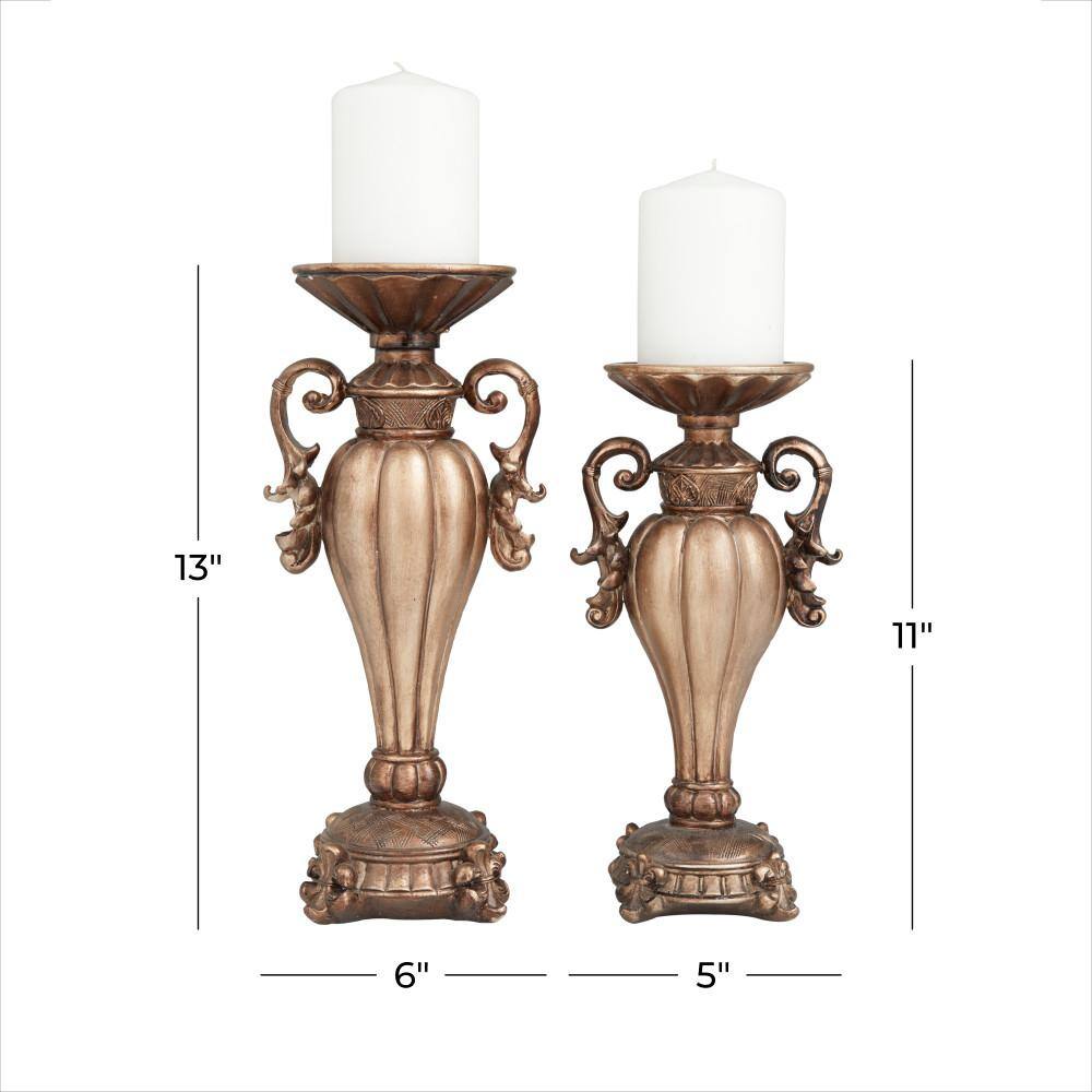Antique Brass Polystone Scroll Candle Lantern Set