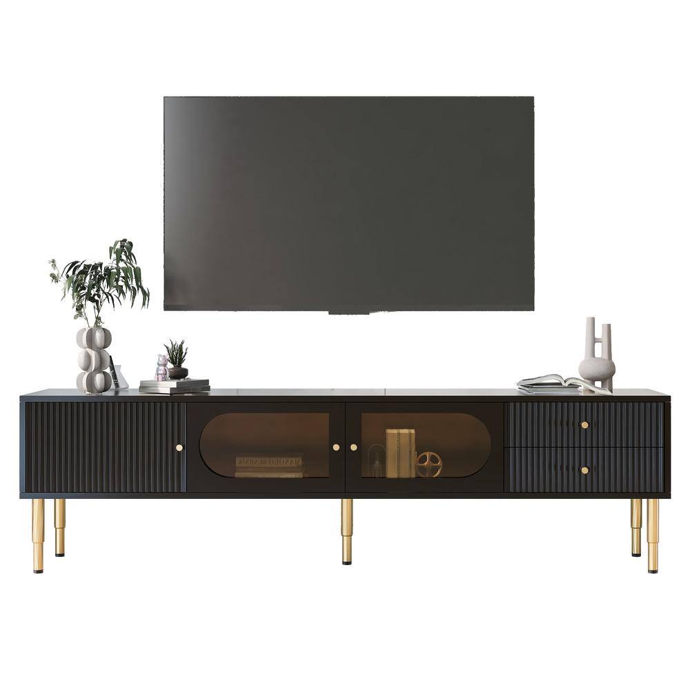 Polibi Black TV Stand Fits TV's up to 80 in. with 2 Drawers RSB94SFB