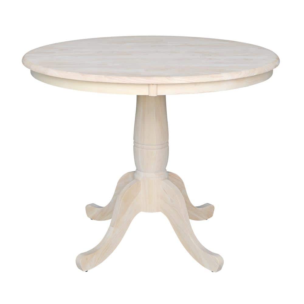 Farmhouse Style 36" Round Wood Pedestal Dining Table, Unfinished