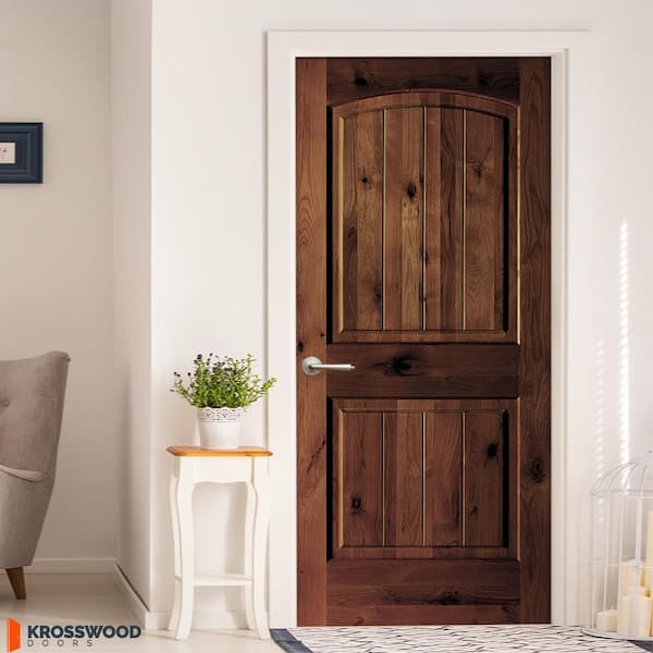 DIY 32 in. W x 80 in. Alde Right Top Arch VG Red Mahogany Stain Wood Single Interior Door Kit Plus Quick Assemble Jamb