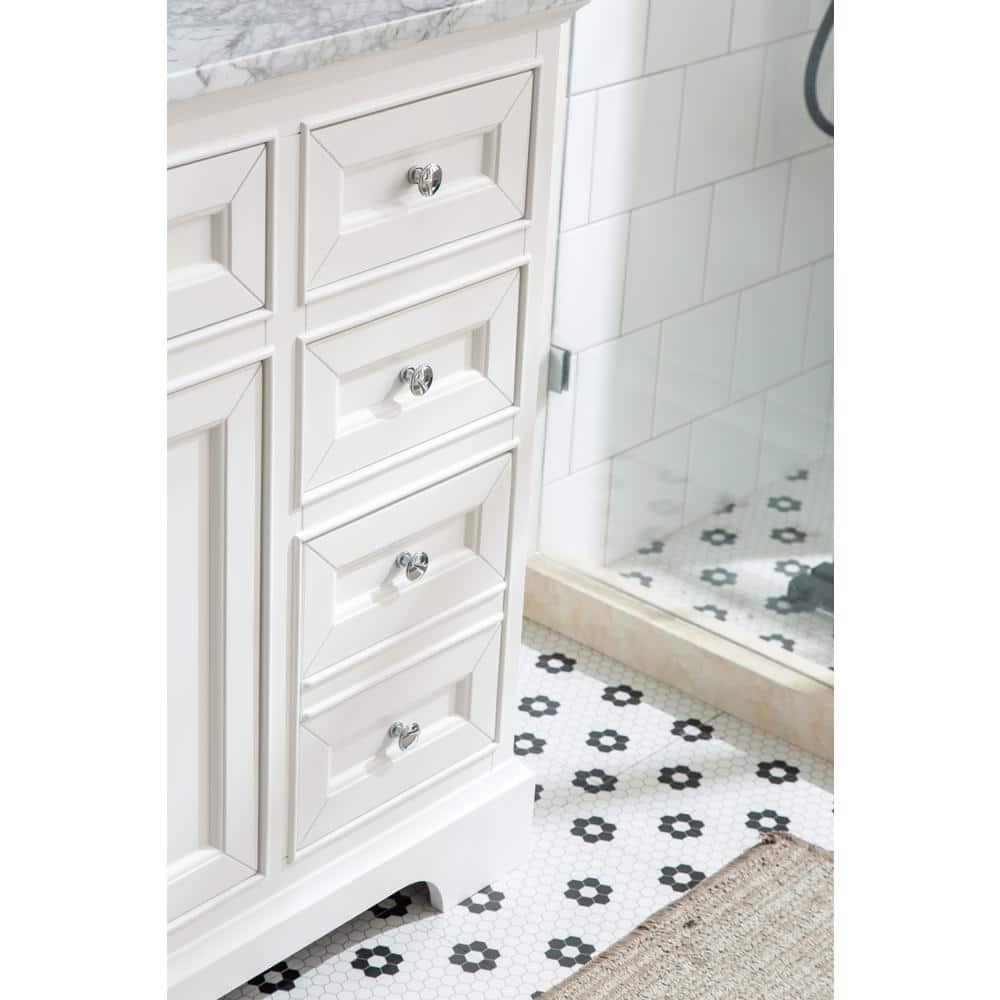 South Bay 37" White Solid Wood Bathroom Vanity with Marble Top