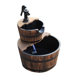 Wooden Rustic Barrel Water Fountain with 2 Different Levels