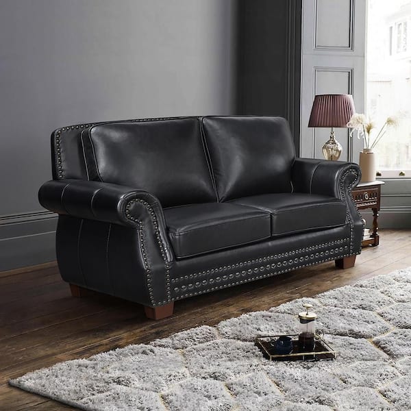 Martina 64.5 in. W Black Leather 2-Seater Love Seat