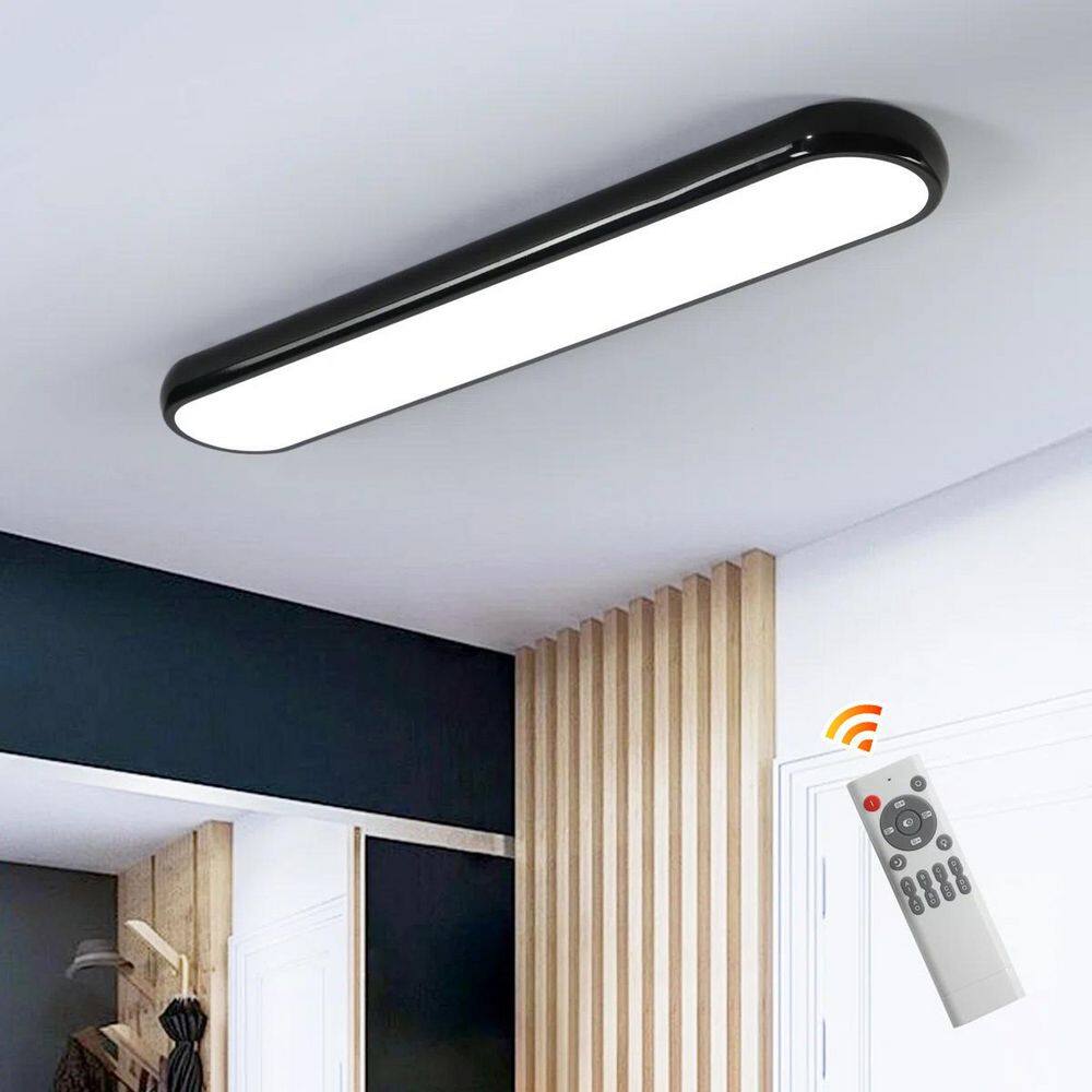39.37 in. 48-Watt Modern Black Dimmable Integrated LED Flush Mount with White Acrylic Shade and Remote Included price history on PriceWatchPro
