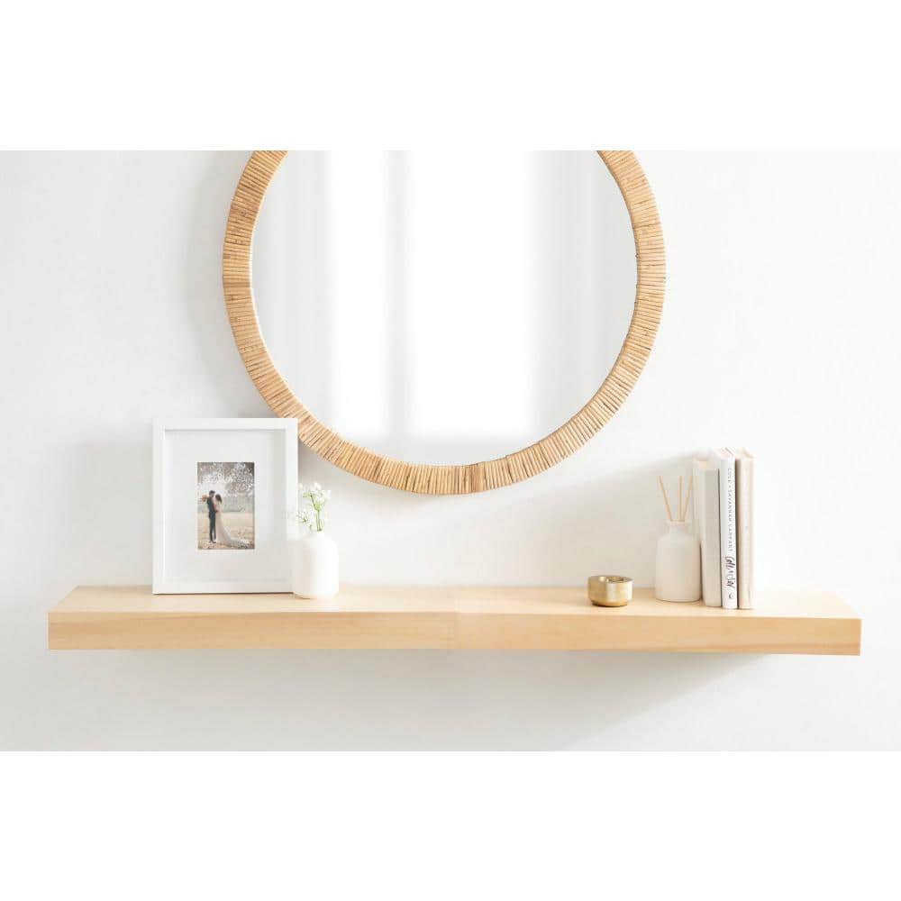 Natural Light Brown Wooden Floating Accent Shelves, Set of 2