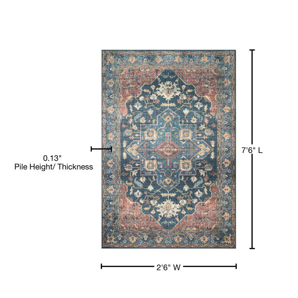 Skye Blue and Brick Vintage Bohemian Runner Rug
