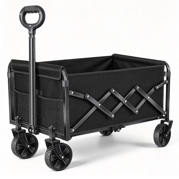 Foldable Collapsible Utility Wagon Cart, 280 Lbs Heavy Duty All-Terrain Beach Camping Cart with 360° Swivel Wheels