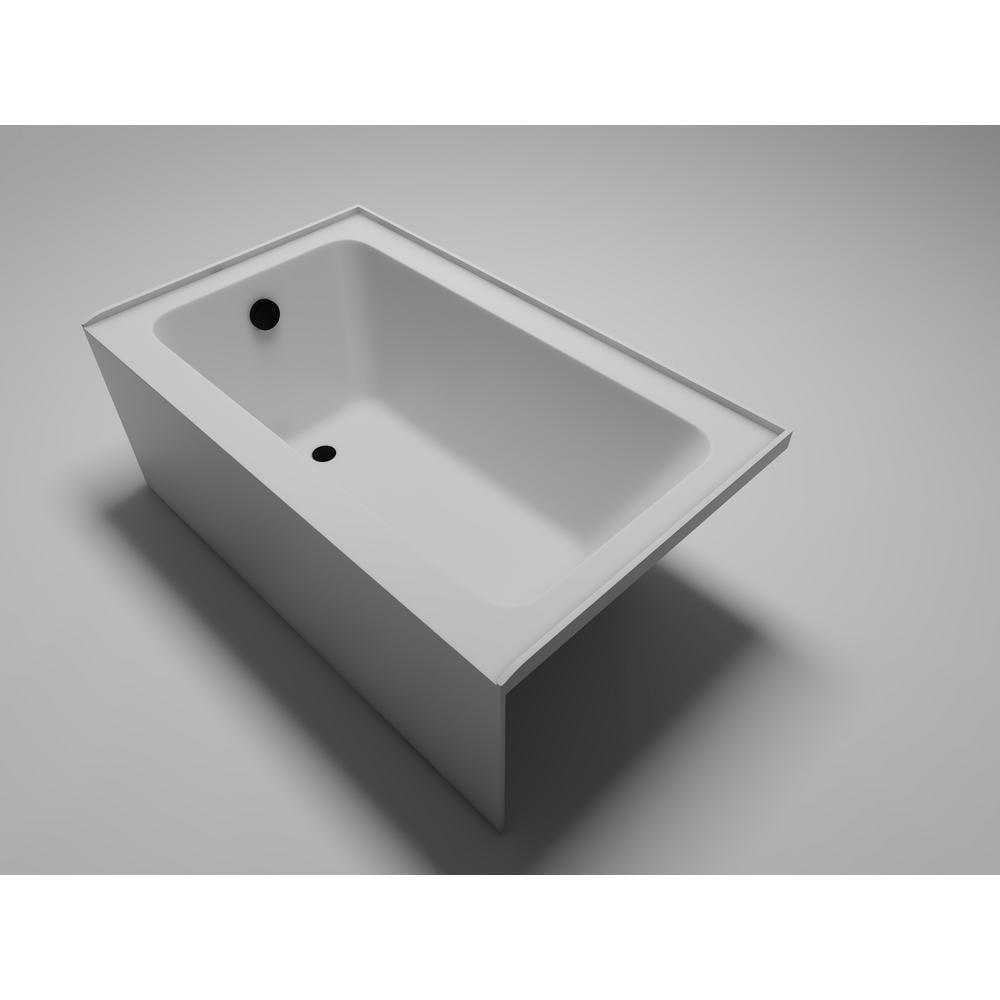 White Acrylic Alcove Soaking Bathtub with Matte Black Drain
