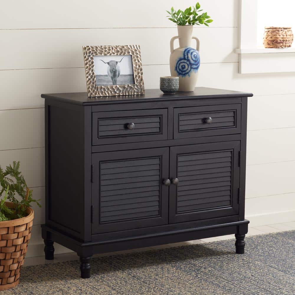 Tate Traditional Farmhouse Chic Black Sideboard with Carved Legs
