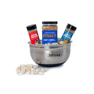 Gourmet Popcorn with Movie Theater and Zesty Cheddar Popcorn Seasonings and Stainless-Steel Bowl 4-Piece Popcorn Set