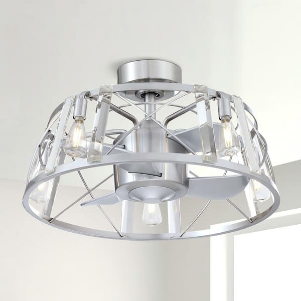 Flint Garden 23 in. Modern Indoor Brushed Nickel Caged Bladeless Crystal Ceiling Fan with Light and Remote Control