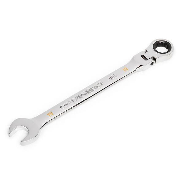 19 mm Metric 90-Tooth Flex Head Combination Ratcheting Wrench