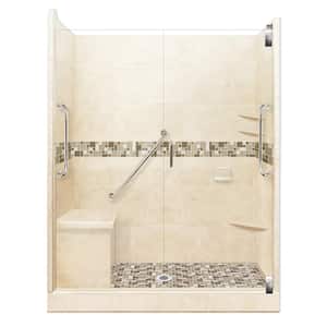 Tuscany Freedom Grand Hinged 32 in. x 60 in. x 80 in. Center Drain Alcove Shower Kit in Desert Sand and Satin Nickel