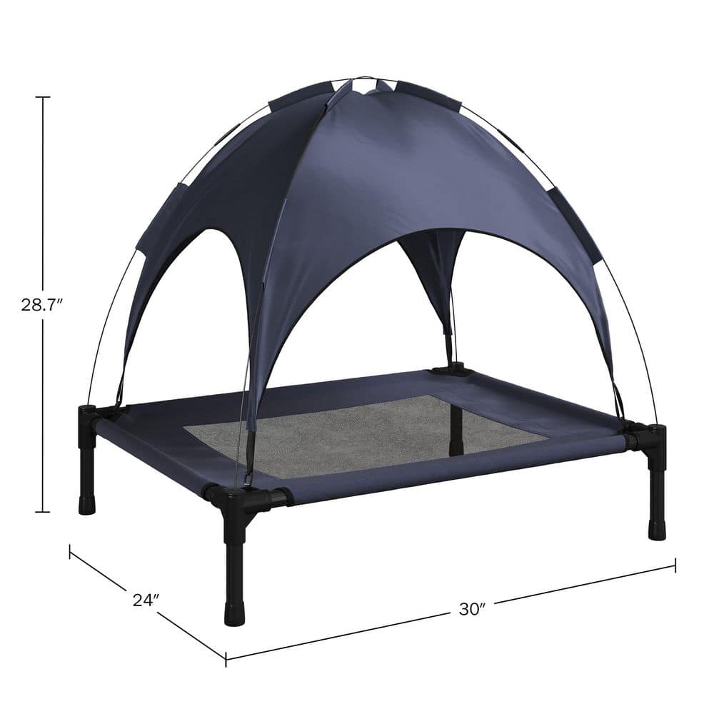 Medium Navy Blue Elevated Outdoor Waterproof Dog Bed with Canopy