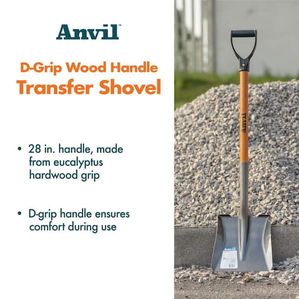 Anvil 28 in. D-Grip Short Wood Handle Carbon Steel Transfer Shovel