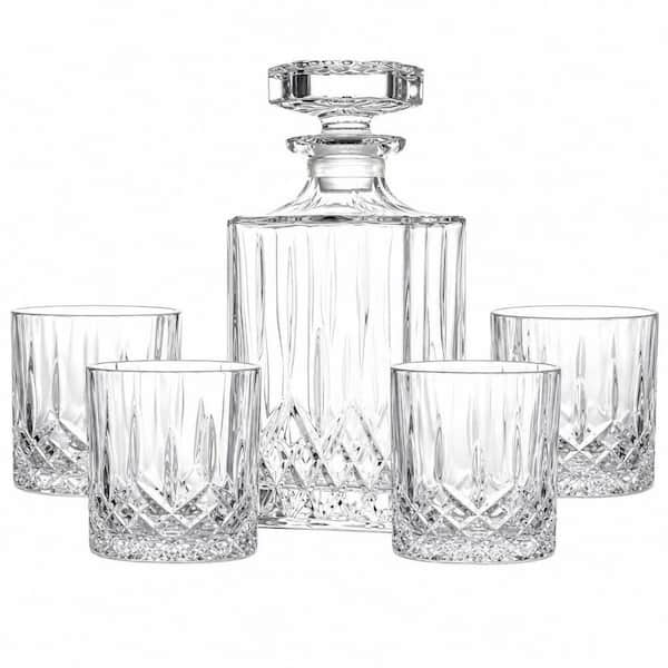 30 oz. Clarity Crystal Whiskey Decanter Set with 4-Whiskey Glasses, Whiskey Glasses Set for Home Bar Whiskey Serving