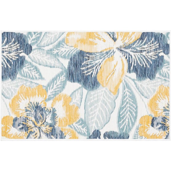 Flora Navy 2 ft. x 3 ft. Floral Indoor/Outdoor Area Rug