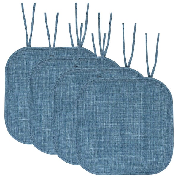 Sweet Home Collection Aria Memory Foam Square Non-Slip Indoor/Outdoor Chair Seat Cushion with Ties, Blue (4-Pack)