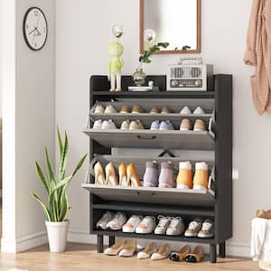 31.5 in. W Gray 24-Pairs Shoe Storage Cabinet, Free-Standing Tipping Bucket Shoe Cabinet for Entryway