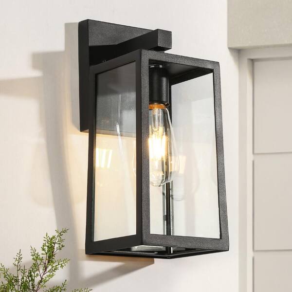 LNC Modern 13.4 in. Textured Black Outdoor Hardwired Lantern Sconce ...