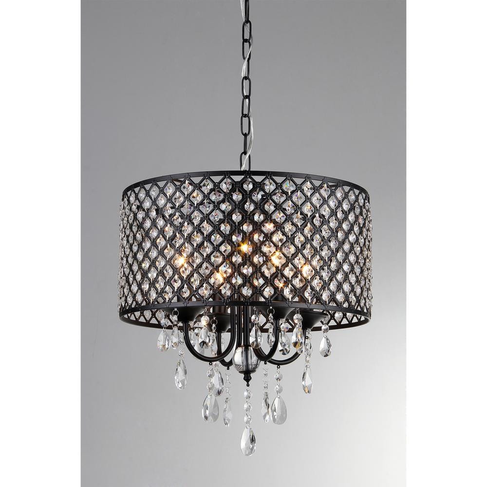 Black Crystal 17" Round Chandelier with Crystal Drops
