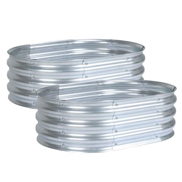 3 ft. x 2 ft. x 1 ft. Tall Silver Modular Metal Raised Garden Bed Kit Oval Planter Box for Vegetable Flower (2-Pack)