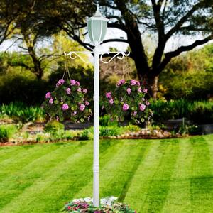 Crestmont 22.5 in. 1-Head White Outdoor LED Solar Lamp Post and Planter