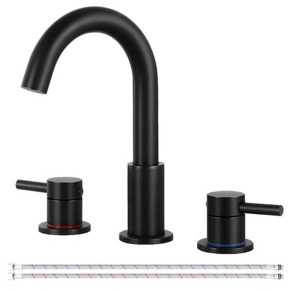8 in. Widespread Double Handle Bathroom Faucet 3 Hole Sink Faucet in Matte Black