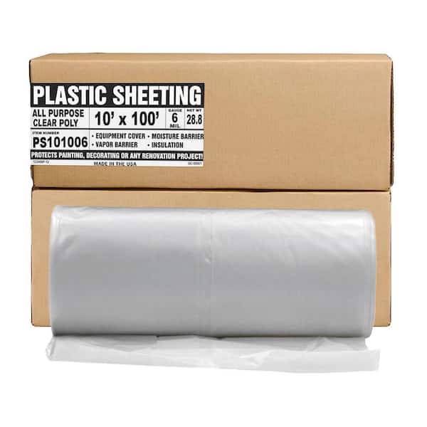 Aluf Plastics Plastic Sheeting - 10 ft. x 100 ft., 6 mil Gauge - Clear Vapor and Moisture Sheet for Painting, Furniture Covers