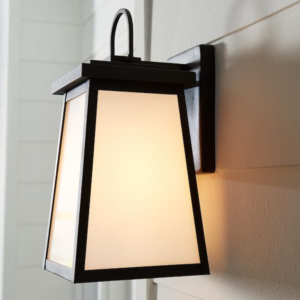 Generation Lighting Founders Medium 1-Light Black Transitional Exterior LED  Outdoor Wall Sconce with Clear and White Glass Panels Included  8648401EN3-12 - The Home Depot