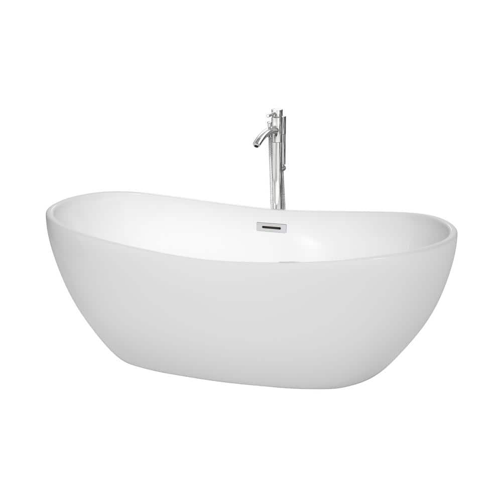 Rebecca 65'' White Acrylic Freestanding Bathtub with Chrome Trim