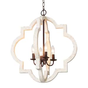 4-Light Lantern Cage Chandelier with Wood Island Candlestick Shades, Perfect for Creating a Cozy Home Atmosphere