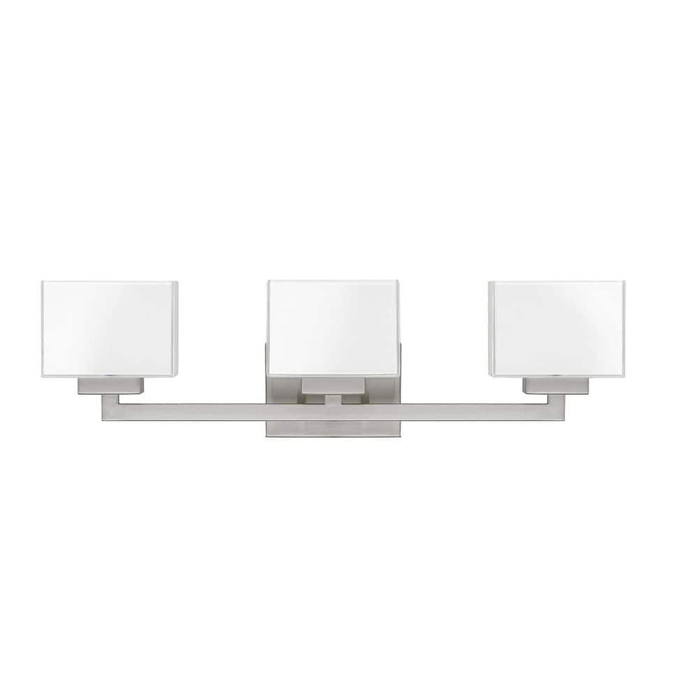 Tahoe 26 in. W x 7 in. H x 5 in. E 3-Light Brushed Nickel Vanity Light with Milk Glass price history on PriceWatchPro