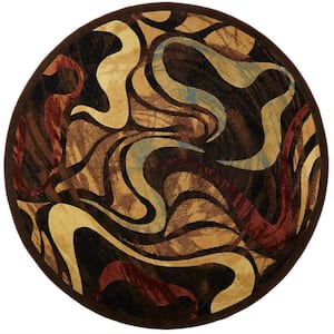 Catalina Picasso Black/Brown 5 ft. Geometric Round Area Rug