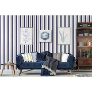 Smart Stripes 3 Navy Heritage Stripe Matte Finish Non-Pasted Vinyl on Non-Woven Wallpaper Roll