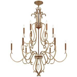 Magnolia Manor 12-Light Pale Gold with Distressed Bronze Chandelier