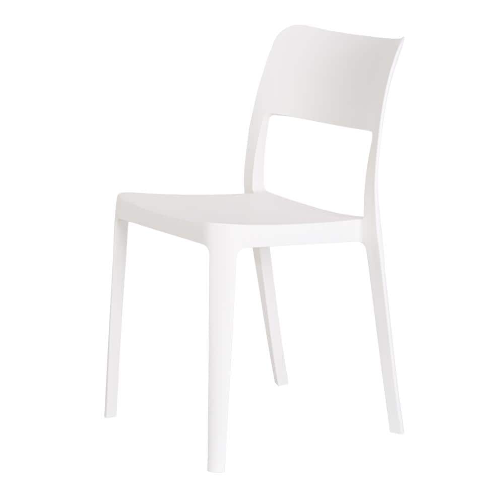 White Stackable Armless Resin Dining Chairs, Set of 2